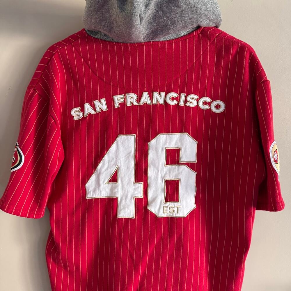 NFL San Francisco 49ers Short Sleeve Vintage Style Jersey Sweatshirt Hood Medium - Picture 6 of 7